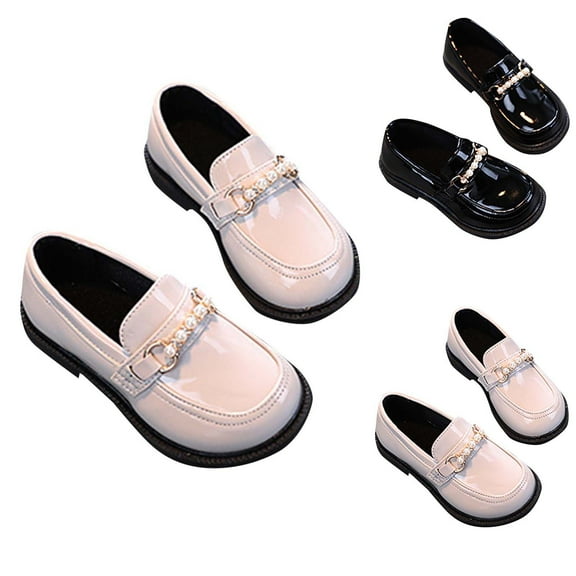 DMDUOU Little Girls Patent Leather Oxford School Uniform Mary Jane Princess Flats Thick Non-Slip Sole Loafer Black 2 Years