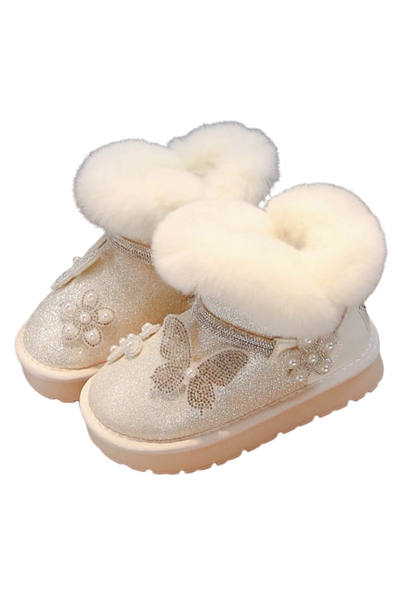 Snow Boots for Girls Winter Warm Fur Lined Booties Slip on Lightweight Ankle Boots Outdoor Cold Weather Shoes Beige 35