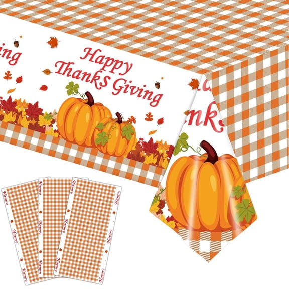 DMDUOU Thanksgiving Disposable Tablecloth, 107.8 x 54 Inch, Vinyl Waterproof, Natural, Orange