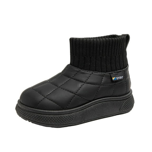 DMDUOU Toddler Girl Thermal Hiking Boots Pom Pom Embellished Cute Shoe Side Zipper Fleece Lined Booties Keep Warm Boot Black 36