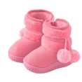 thumbnail image 1 of DMDUOU Toddler Girl Thermal Hiking Boots Pom Pom Embellished Cute Shoe Side Zipper Fleece Lined Booties Keep Warm Boot Pink 23, 1 of 4