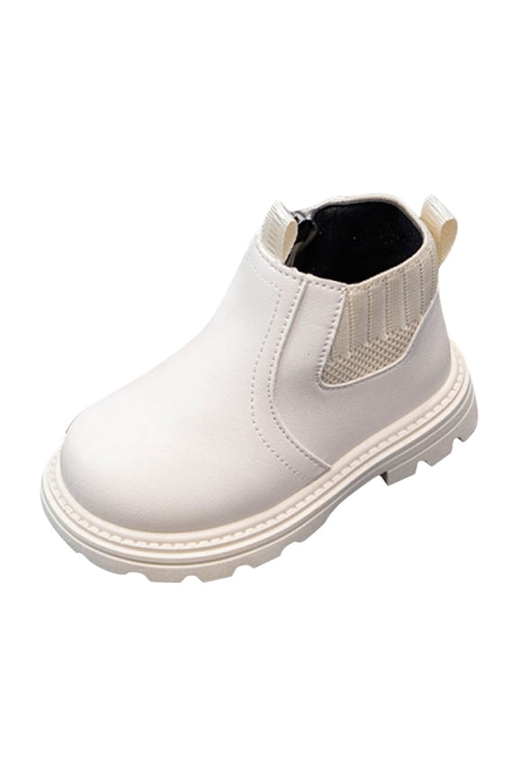 Toddler Girls Boots Little Kid Shoes Short Boots Short Fleece Windproof Girls School Leather Shoes Dress Shoes White 3-3.5Years