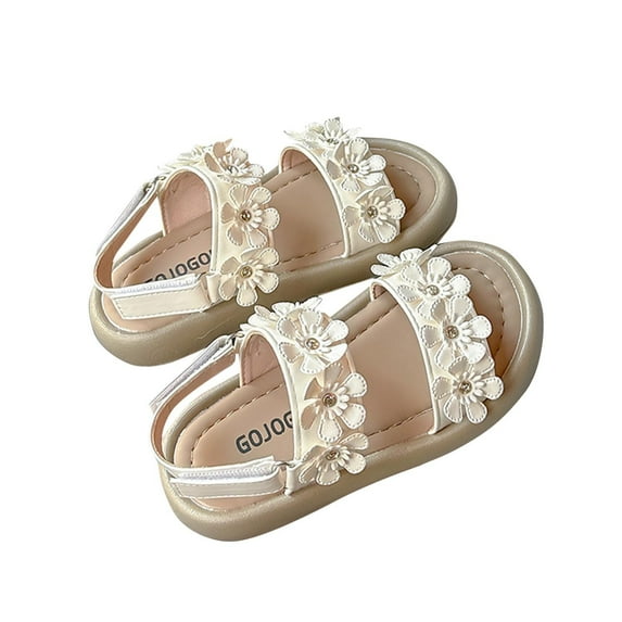 DMDUOU Toddler Girls Sandals Summer Flats Dress Shoes for Baby Little Kids Girl White 23