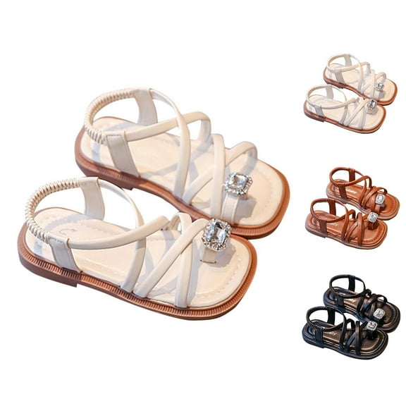 DMDUOU Toddler Sandals Closed Toe Girl Toddler Girls Sandals Soft Rubber Princess Flat Shoes Summer Flower Girl Shoes Black 23