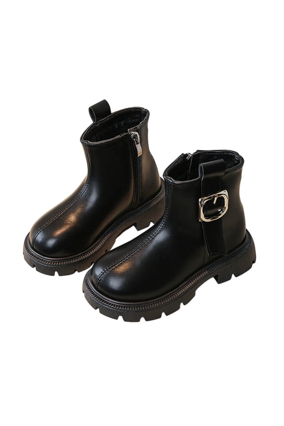 Women's Buckle Leather Boot Winter Warm Non-slip Waterproof Ankle Booties with Side Zipper, Snow Boots for Women Black 27