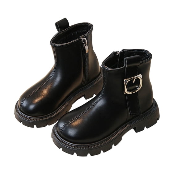 DMDUOU Women's Buckle Leather Boot Winter Warm Non-slip Waterproof Ankle Booties with Side Zipper, Snow Boots for Women Black 33