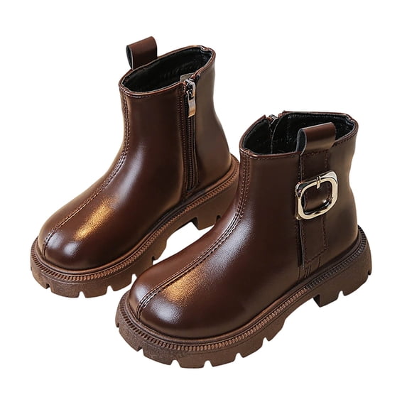 DMDUOU Women's Buckle Leather Boot Winter Warm Non-slip Waterproof Ankle Booties with Side Zipper, Snow Boots for Women Brown 31