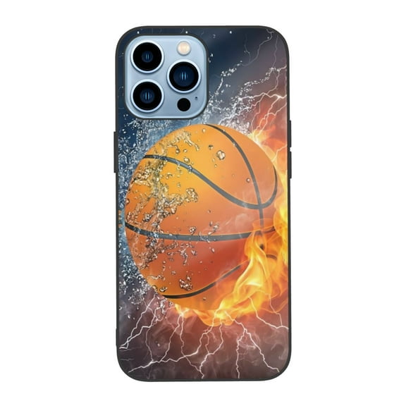 DMERBYL Case Compatible with for iPhone 15 Pro(6.1 Inch) Ice Fire Basketball Phone Case Shockof Soft TPU Phone Case for Boy Men Gift Case for iPhone