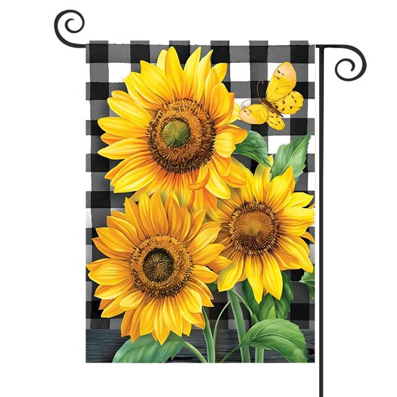 DMERBYL Checkered Sunflowers Spring Garden Flag Floral Everyday 12.5"x18"