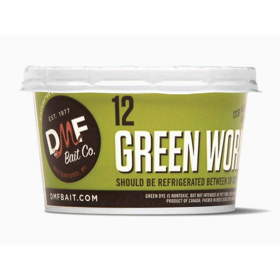 DMF Bait Co. Green Worms, Live Fish Bait, 12 Count