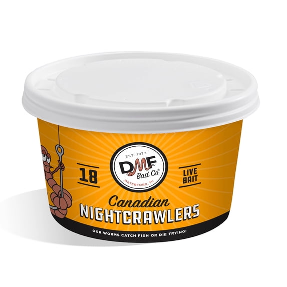 DMF Bait Co. Live Canadian Night Crawlers, Fish Bait, 18 Ct.