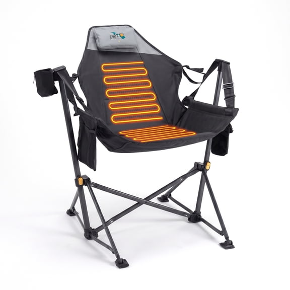 DMH OUTDOORS Heated Hammock Camping Chair Oversized Folding 3 Heat Settings Adjustable Backrest 300lbs Load Easy Setup Outdoor Patio Tailgate Black