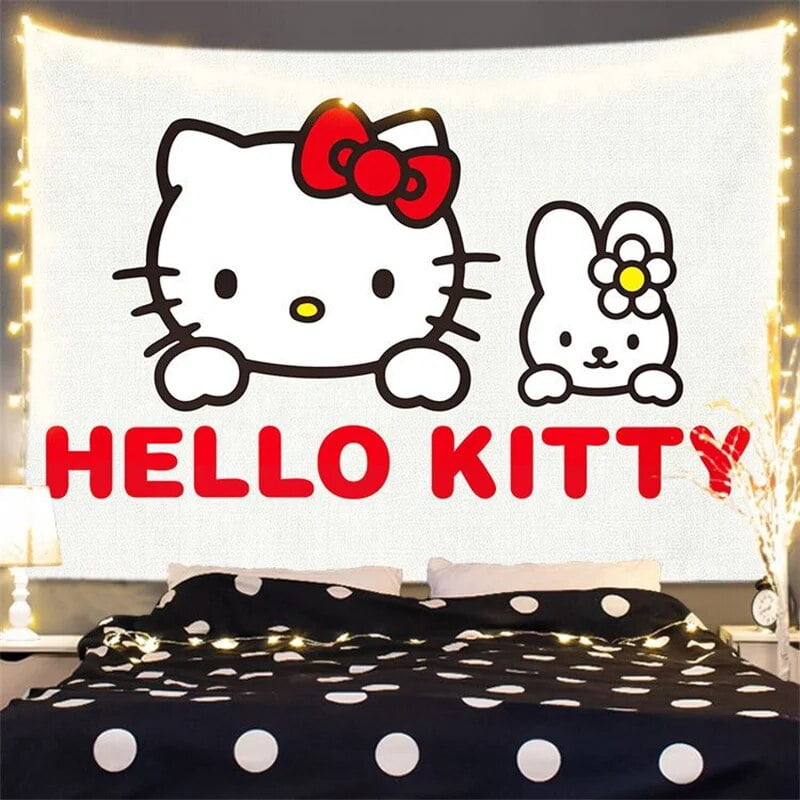 DMH Sanrio Hello Kitty Tapestry Cute Background Kawaii Anime Tapestry Wall Hanging for Room Decor Girl Dormitory Wall Mount Tapestry Walmart