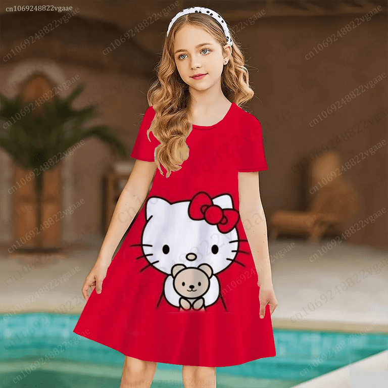 DMH Summer Girls Short Sleeve Dress Sanrio Hello Kitty Dress Women Costume Princess Party Dresses Children s Dresses Toddler Clothes