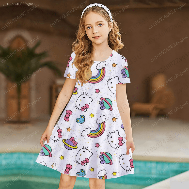 DMH Summer Girls Short Sleeve Dress Sanrio Hello Kitty Dress Women Costume Princess Party Dresses Children s Dresses Toddler Clothes Walmart