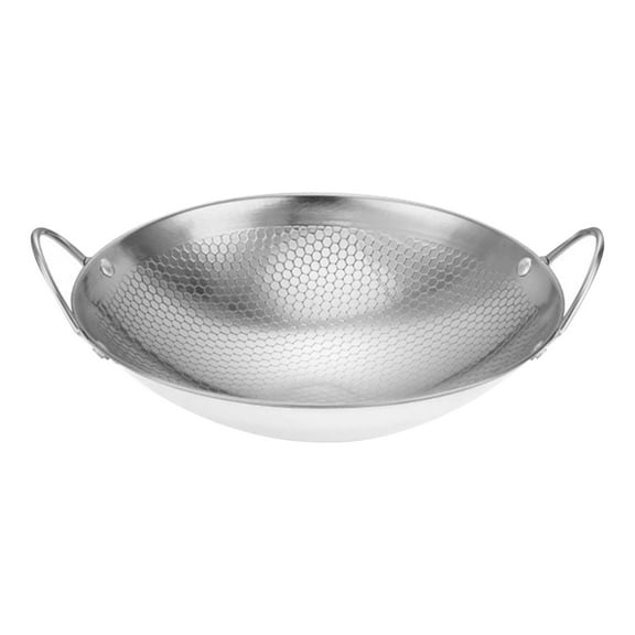 DMHW74S Double Ear Wok Pot Stainless Wok Cookware Nonstick Skillet Pot Round Bottom Wok Deep Frying Pan For Home Restaurant 10inch