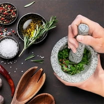 DMHW74S Pestle And Mortar Natural Wooden 6.7 Inch Stone Cup & Crusher Set Hand Grinder For Herbs Pesto &