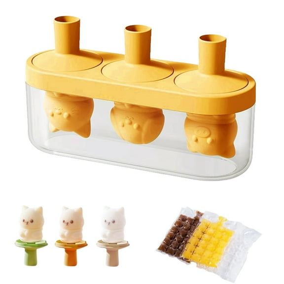 DMHW74S Silicone Homemade Ice 3 Cavity Homemade Maker With Transparent Case DIY Cute Animal Silicone Ice Easy Release Reusable For Summer Homemade Cakesicles