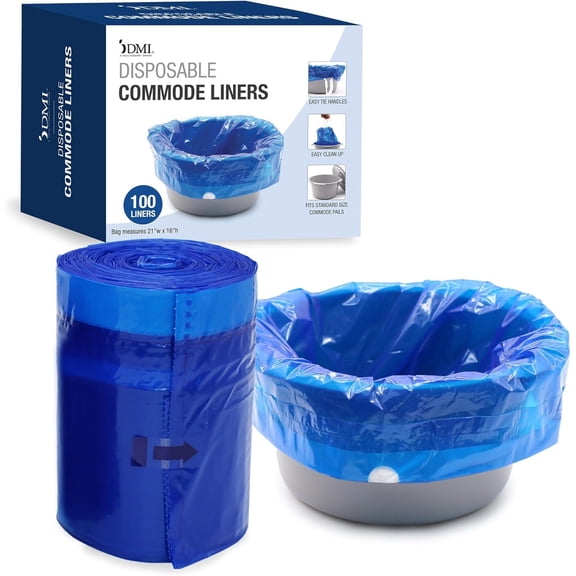 DMI 100 Count Universal Bedside Commode Liners, Portable Potty Toilet Bags, Leakproof Disposable Toilet Bags - Camping, Elderly Care - Drawstring Closure, Unscented, Extra Thick & Splash-free Design