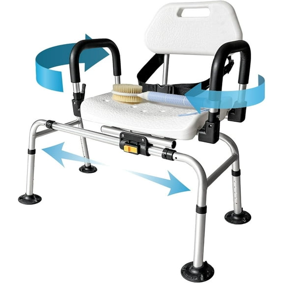 DMI 360° Max Comfort Swivel Shower Chair, Extra-Wide, 360 lb Capacity, Adjustable & Non-Slip, Padded Arms, BONUS back scrubber, FSA/HSA Eligible