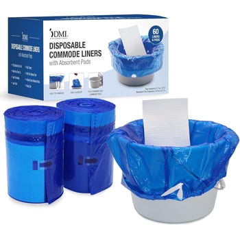DMI 60 Count Universal Bedside Commode Liners With Absorbent Pads