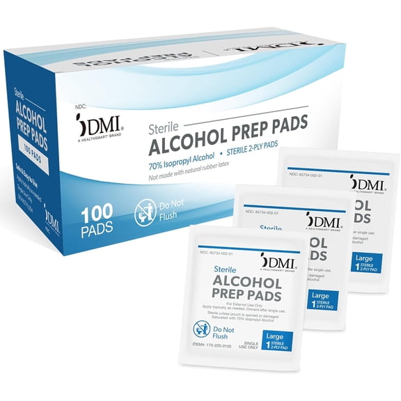 DMI Alcohol Prep Pads, 500 Count (5 Boxes of 100) 70% Isopropyl Alcohol, Medical Grade Antiseptic Wipes, 2-Ply