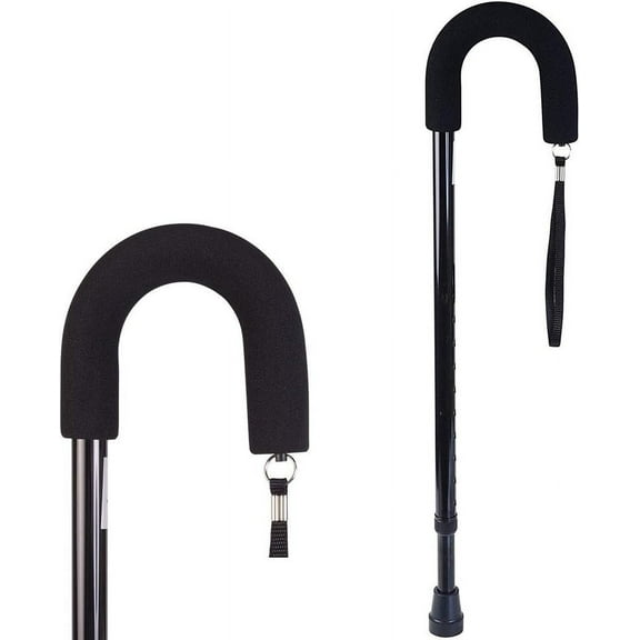 DMI Deluxe Adjustable Cane with Comfort Grip Handle and Strap, Black