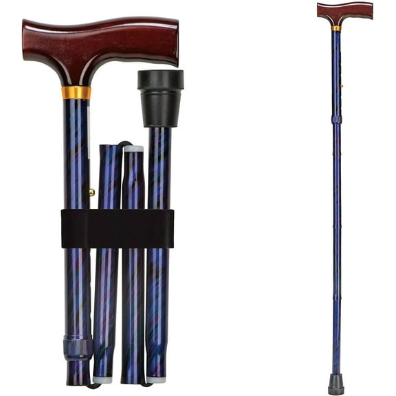 DMI Designer Folding Cane, Walking Cane, Foldable Cane for Men, Walking Cane for Women, Canes for Seniors, Adjustable Cane, Ergonomic Wood Handle Cane, Supports up to 250 Pounds, Blue Cyclone