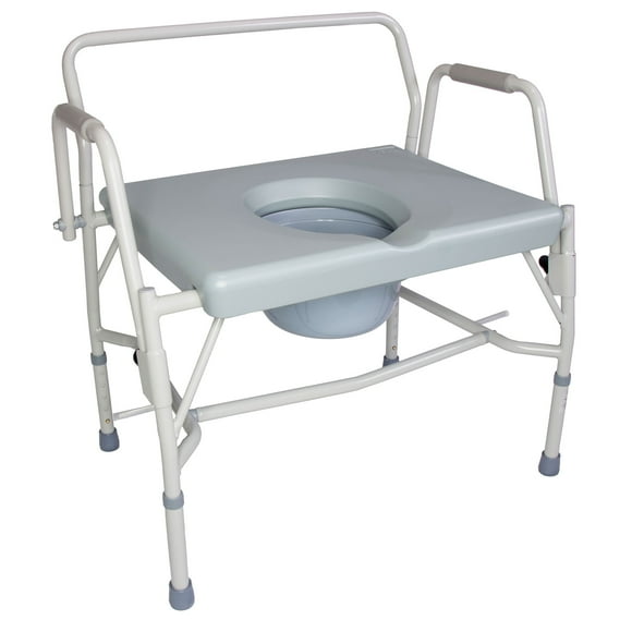 DMI 500 lb Capacity Portable Drop-Arm Bedside Commode, Adjustable Extra-Wide Seat, Bucket and Lid Included, Adjustable Legs, Grey