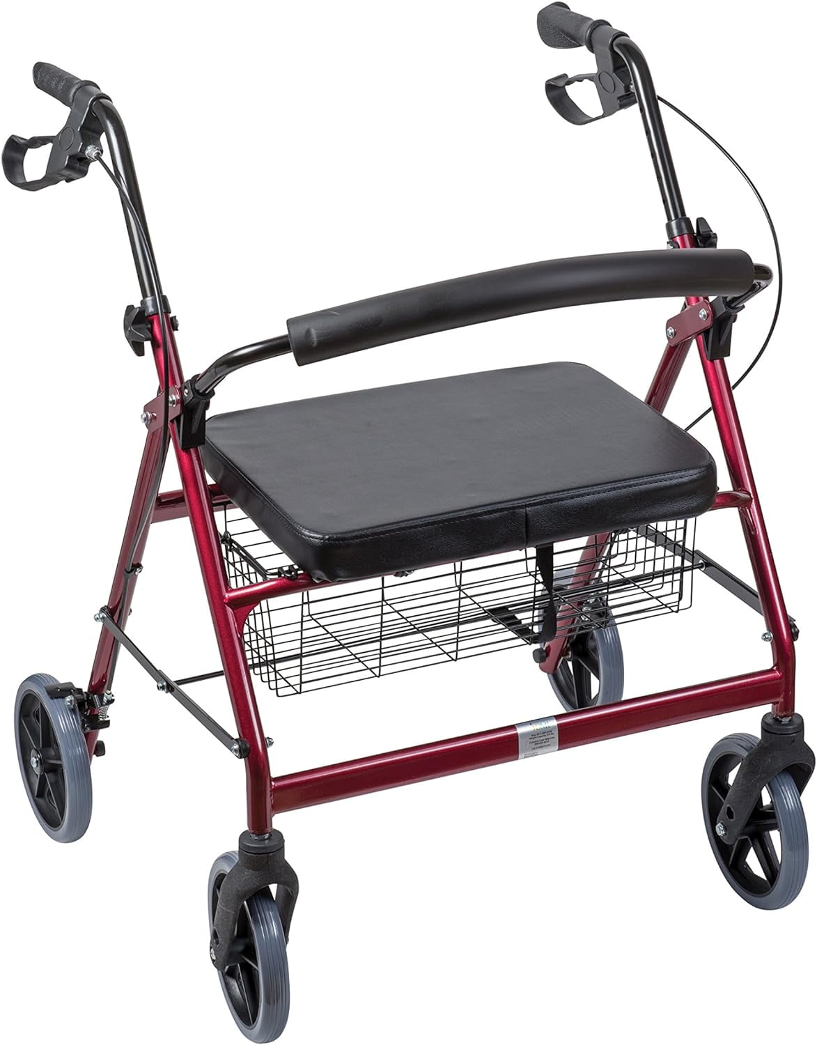 Oasisspace Heavy Duty Rollator Walker - Bariatric Rollator Walker with Large Seat for Seniors Support Up to 500 lbs (Red)