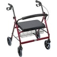 thumbnail image 1 of DMI Extra-Wide Heavy Duty Steel Bariatric Mobility Rollator Walker with Seat and Basket, Burgundy, Folding, 1 of 11