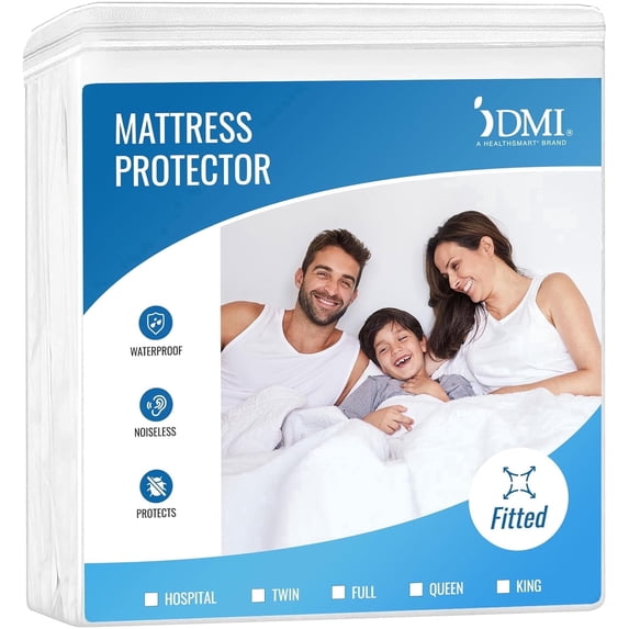 DMI Full Waterproof Mattress Protector, Fitted, Noiseless & Breathable, 54" x 75", White