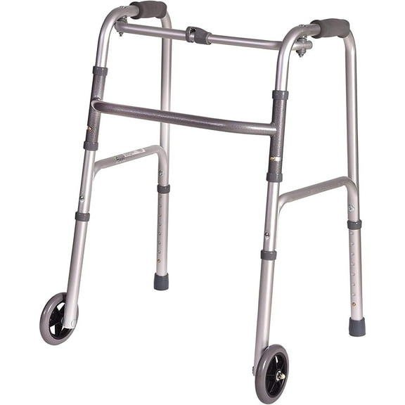 DMI Lightweight Folding Walker with Single Release, Adjustable Height, No Assembly