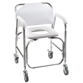 DMI Rolling Shower Commode Chair, 3-in-1 Transport, Toilet and Shower Chair, Rear Locking Wheels, 250 lb Capacity