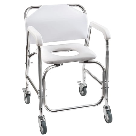 DMI Rolling Shower Commode Chair, 3-in-1 Transport, Toilet and Shower Chair, Rear Locking Wheels, 250 lb Capacity