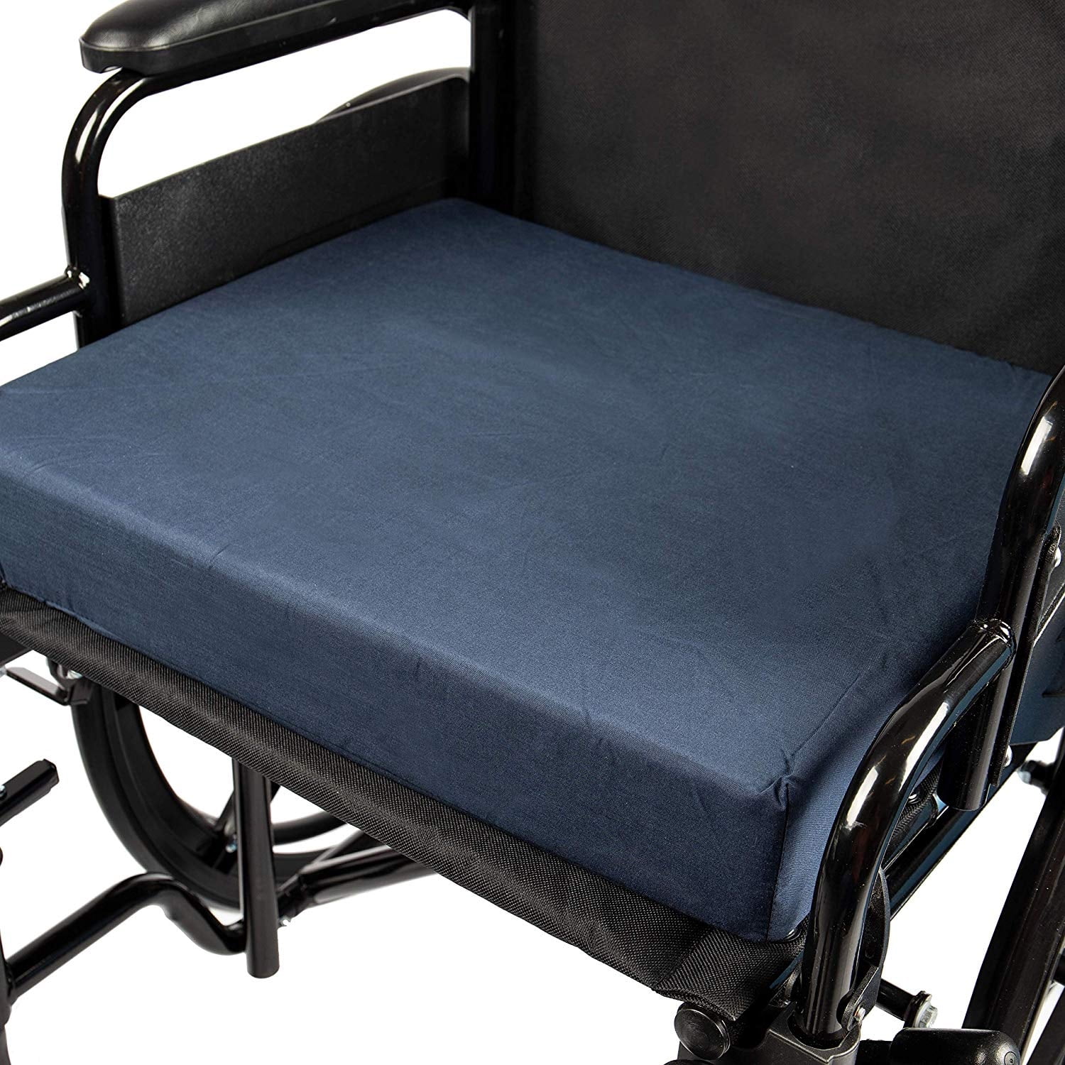 Wheelchair Comfort Duo:Duro-Med Wheelchair Cushion and Wheelchair Storage  Tote Bag Set- Wheelchair Seat Cushion With Cover, Navy Blue, 3 x 16 x 18