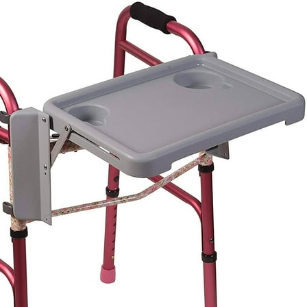 DMI Folding Walker Tray Table with 2 Cup Holders, Fits Most Standard Walkers, Tool-Free Assembly, 16 x 11.8 in