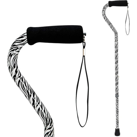 DMI Walking Cane and Walking Stick for Men and Women, Lightweight and Adjustable, FSA HSA Eligible, Supports up to 250 lbs with Ergonomic Soft Foam Offset Hand Grip and Wrist Strap, Zebra