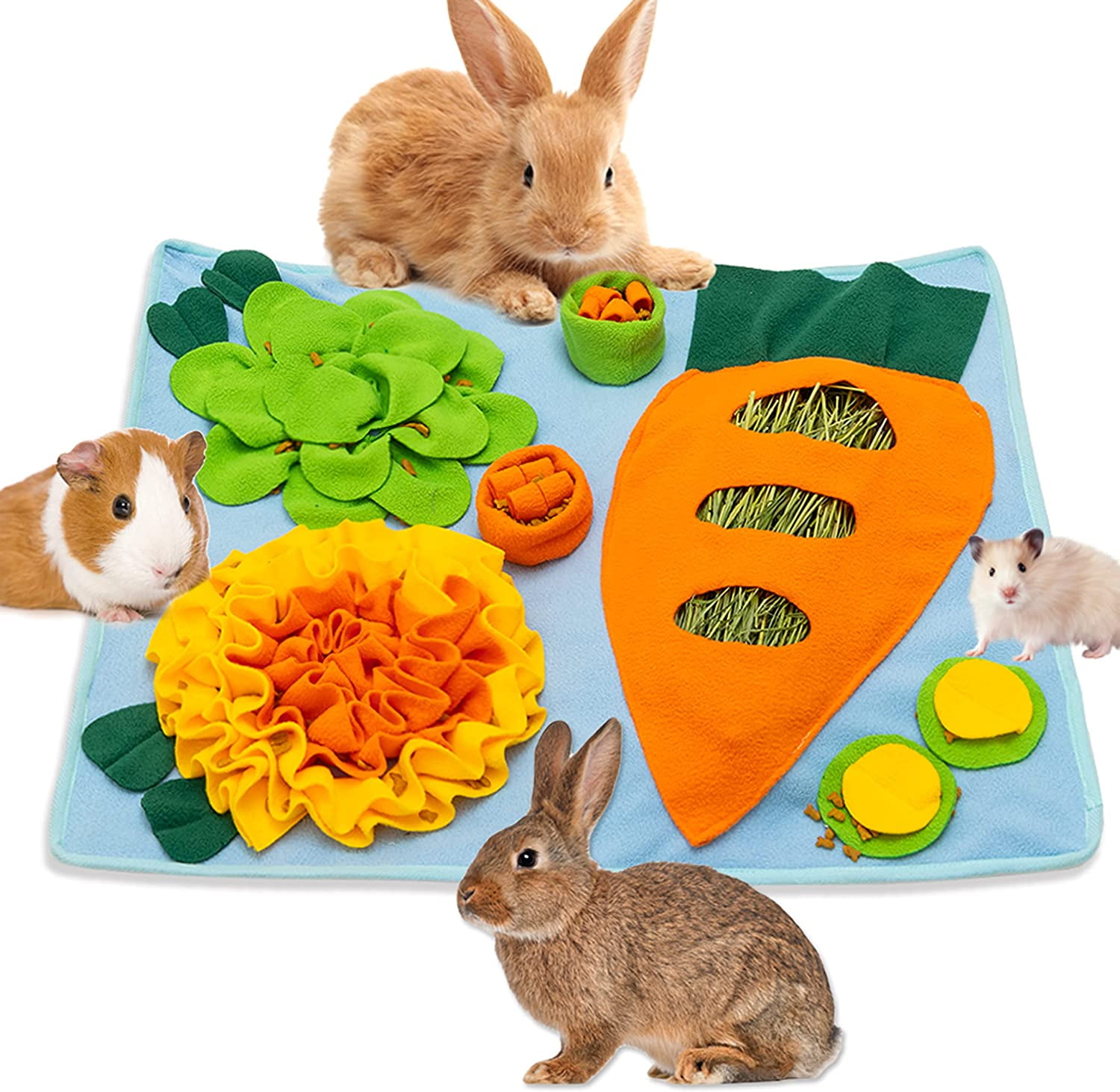 DMISOCHR Rabbit Hay Feeder Mat, Interactive Funny Polar Fleece Pet
