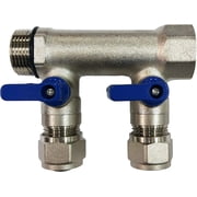 DMNI 2 Loop Port Ball Valve Brass - Pex Manifold - 3/4 NPT Thread - Inlet 1/2 Outlet - Blue Handle