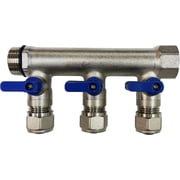 DMNI 3 Loop Port Ball Valve Brass - Pex Manifold - 3/4 NPT Thread - Inlet 1/2 Outlet - Blue Handle