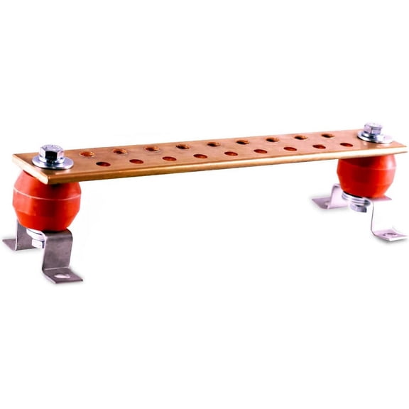 DMNI Copper Bus Bar - 12" Ground Bar - Grounding Terminal  - Copper Ground Bus 2.5kV Insulators