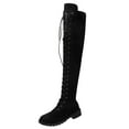 thumbnail image 1 of DMQUPV Women's Lace Up Over The Knee Boots, Round Toe Low Heel Side Zipper Long Boots,Black,Size 8, 1 of 8