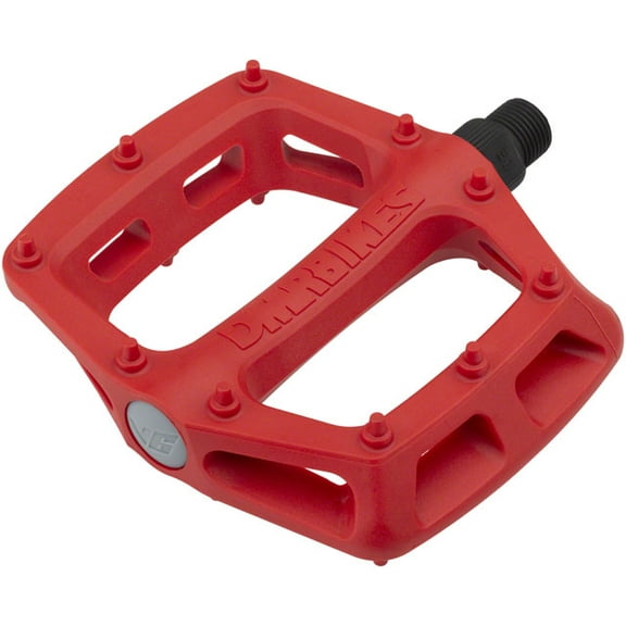 DMR V6 Pedals 9/16" Plastic Platform Red Concave Footprint DU Bushing 6mm Pins