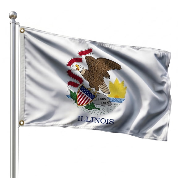 DMSE Illinois State Flag, 2ft x 3ft, 100% Polyester 100D Flag UV Resistant