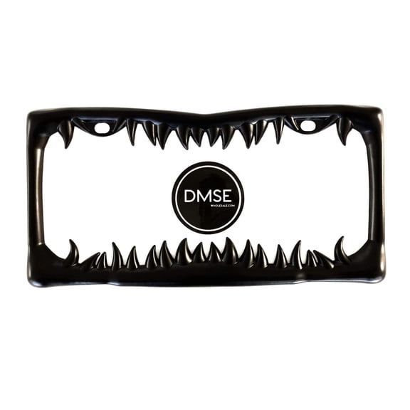 DMSE Universal Metal Shark Tooth Teeth Jaws License Plate Frame Cool Design For Any Vehicle (Black Sharks Tooth) (1 Pack)