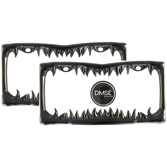 DMSE Universal Metal Shark Tooth Teeth Jaws License Plate Frame Cool Design For Any Vehicle (Black Sharks Tooth) (2 Pack)