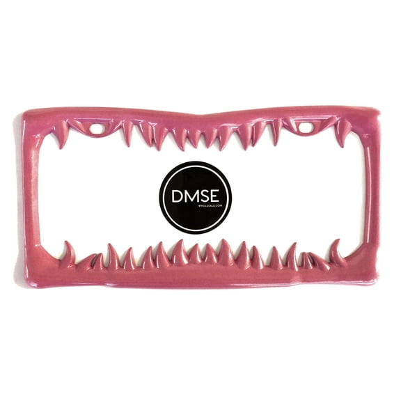 DMSE Universal Metal Shark Tooth Teeth Jaws License Plate Frame Cool Design For Any Vehicle (Pink Sharks Tooth) (1 Pack)
