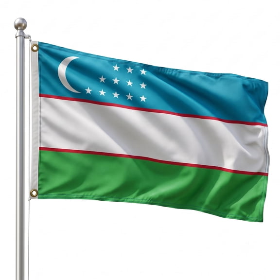 DMSE Uzbekistan National Flag, 3ft x 5ft - Fade-Resistant Outdoor & Indoor Flag - Quad-Stitched Fly End & Heavy-Duty Brass Grommets (3ft x 5ft)
