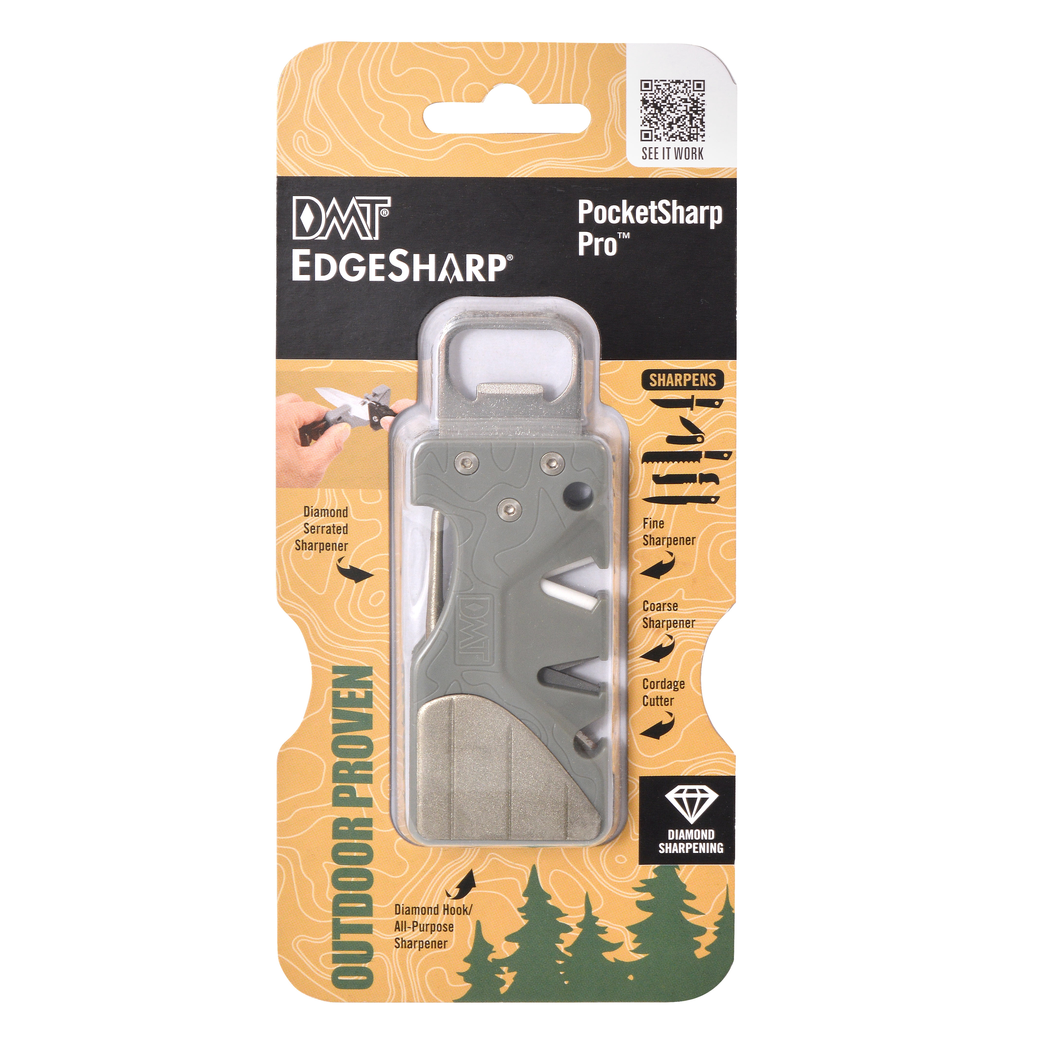 DMT PocketSharp Pro Multi-Stage Diamond Sharpener for Knives, Outdoor Use with Bottle Opener